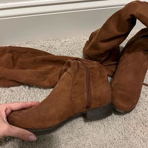 Over the knee brown suede boots